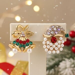 Festive Gold and Multicolor Christmas Earrings